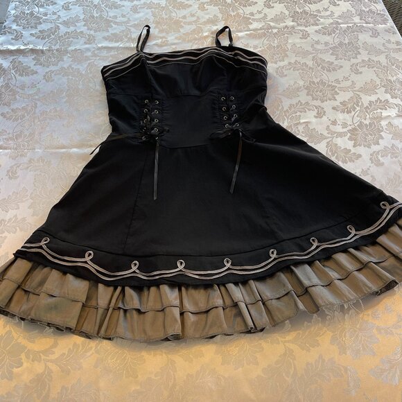 Terra Nostra dress spaghetti strap Spanish style black and silver size 12 - Picture 2 of 11